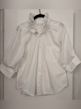 KMJ Kate McHale Jensen White Ruffle Collar Button Up Blouse White Size XS